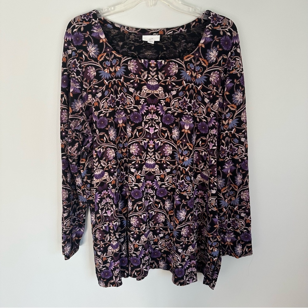 J. Jill Purple Floral top cotton tencel spandex size XL Fall